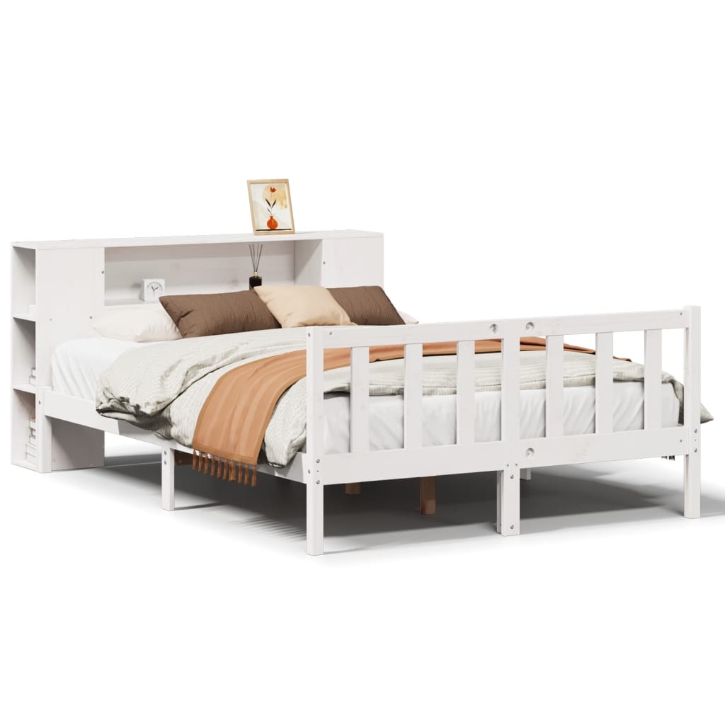 Seng med bokhylle uten madrass hvit 120x190 cm heltre furu