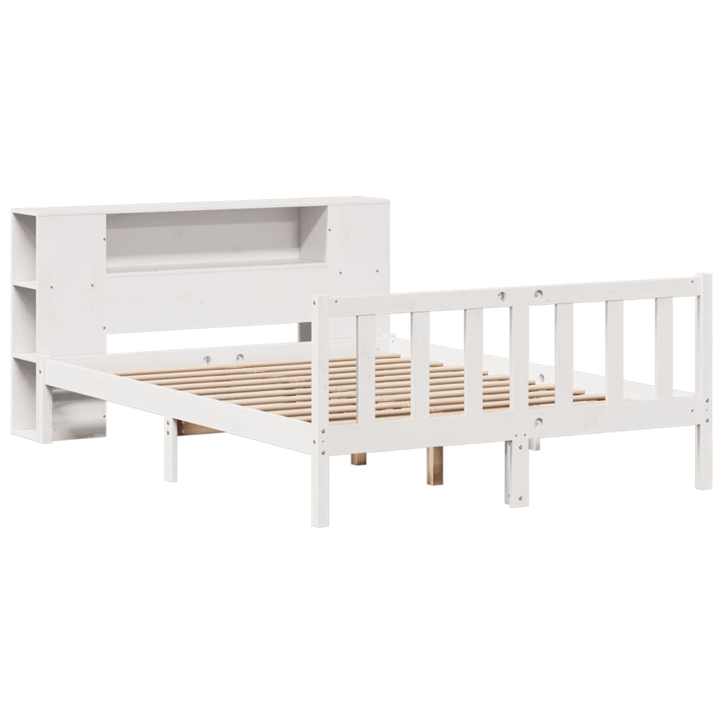 Seng med bokhylle uten madrass hvit 120x190 cm heltre furu