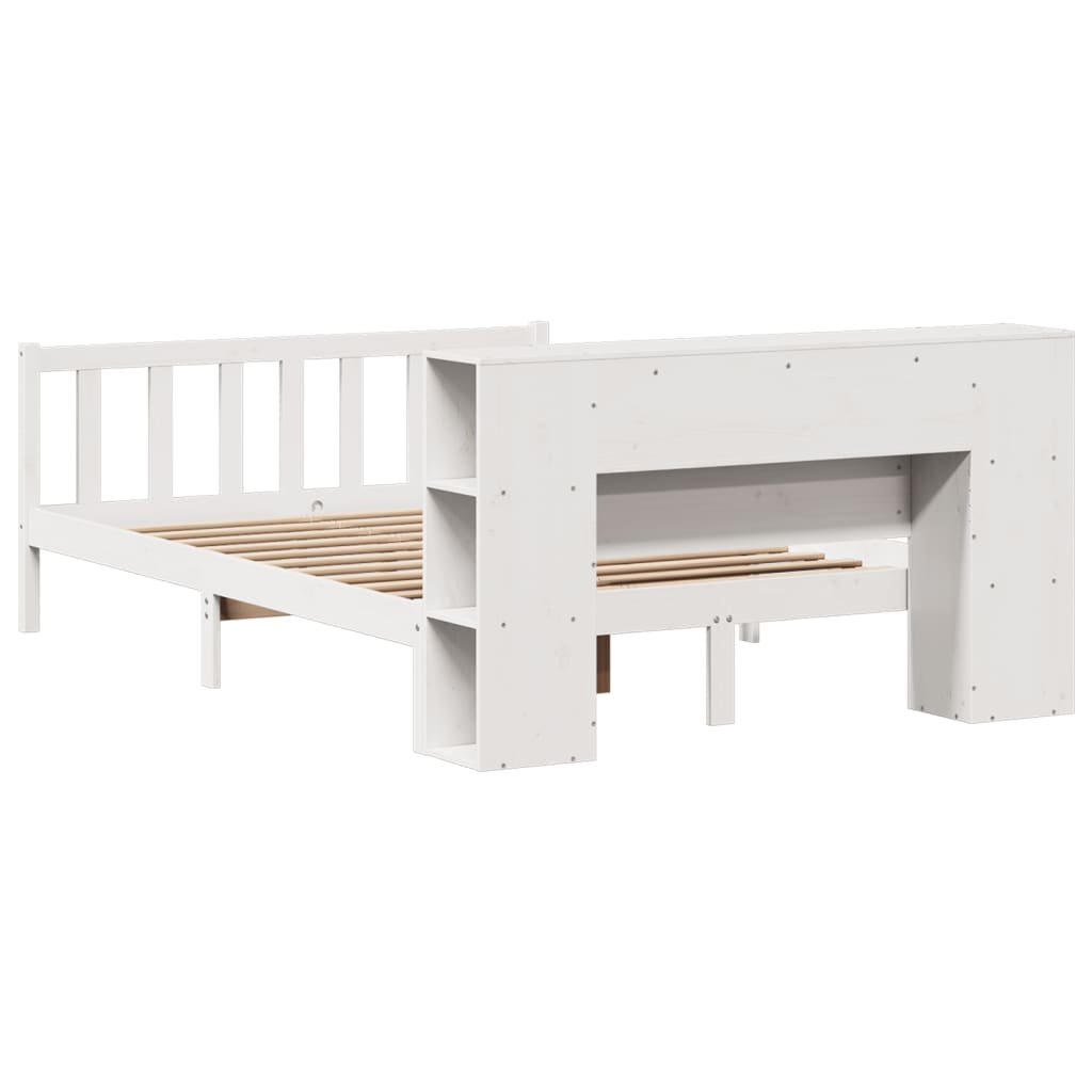 Seng med bokhylle uten madrass hvit 120x190 cm heltre furu