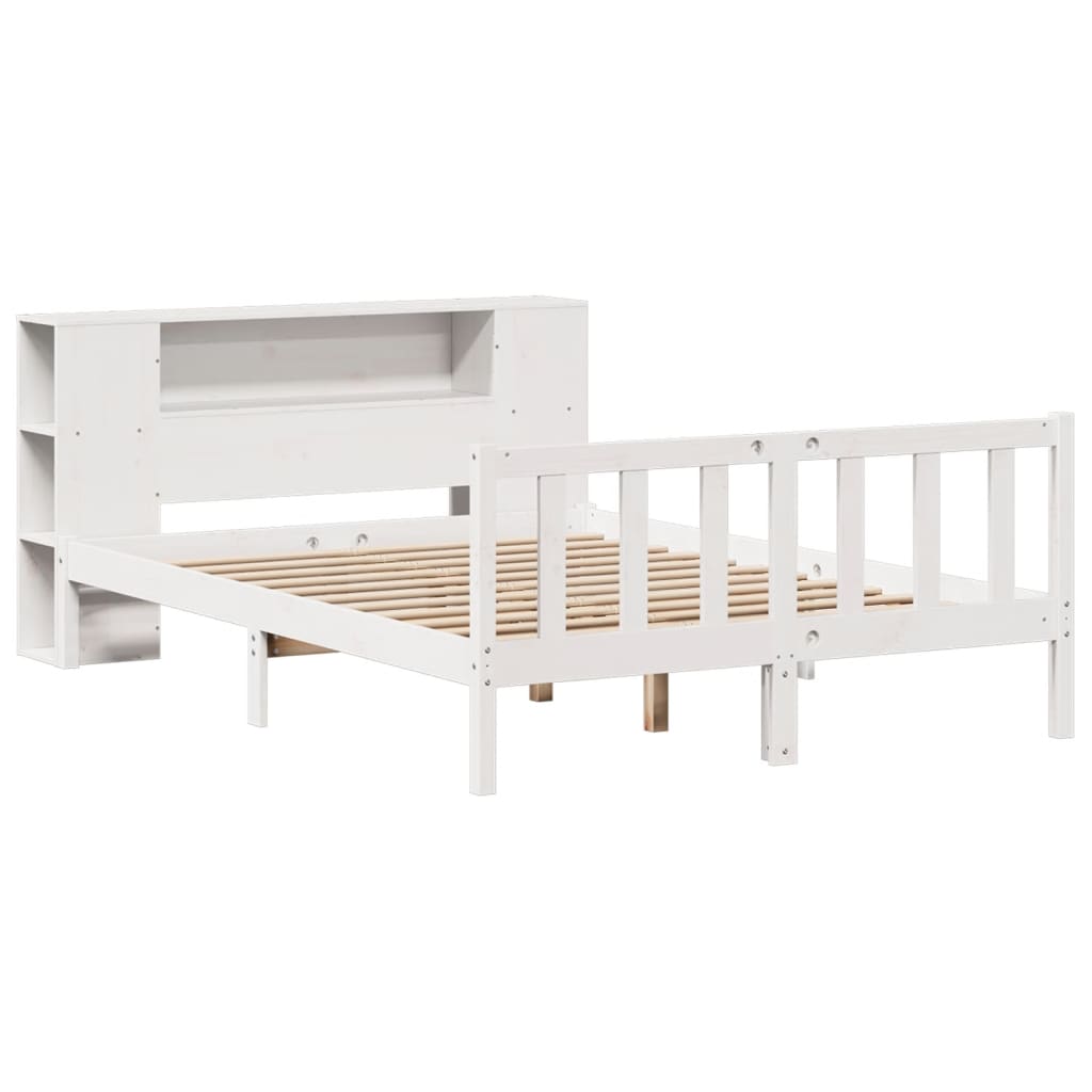 Seng med bokhylle uten madrass hvit 120x200 cm heltre furu