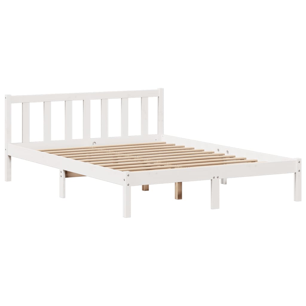 Seng med bokhylle uten madrass hvit 120x200 cm heltre furu