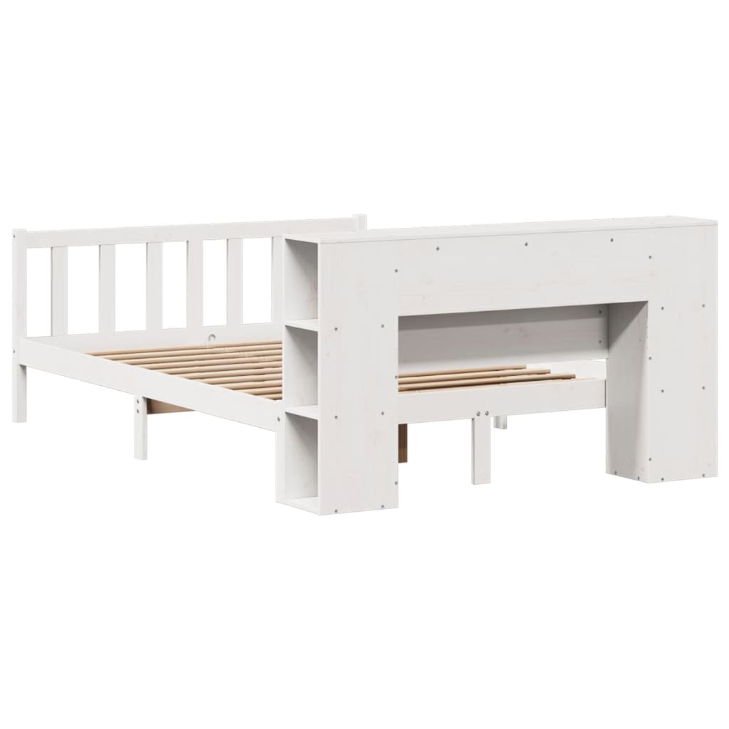 Seng med bokhylle uten madrass hvit 120x200 cm heltre furu