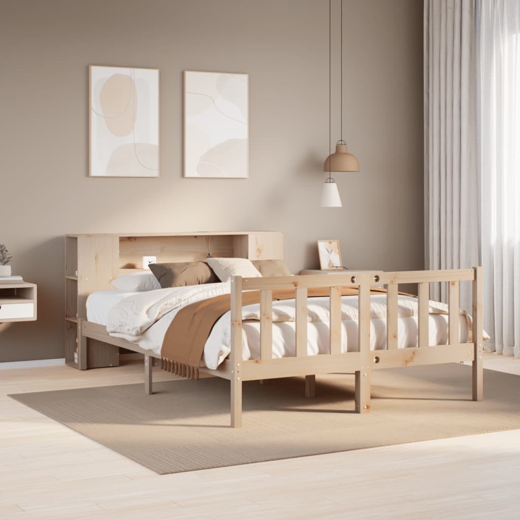 Seng med bokhylle uten madrass 160x200 cm heltre furu