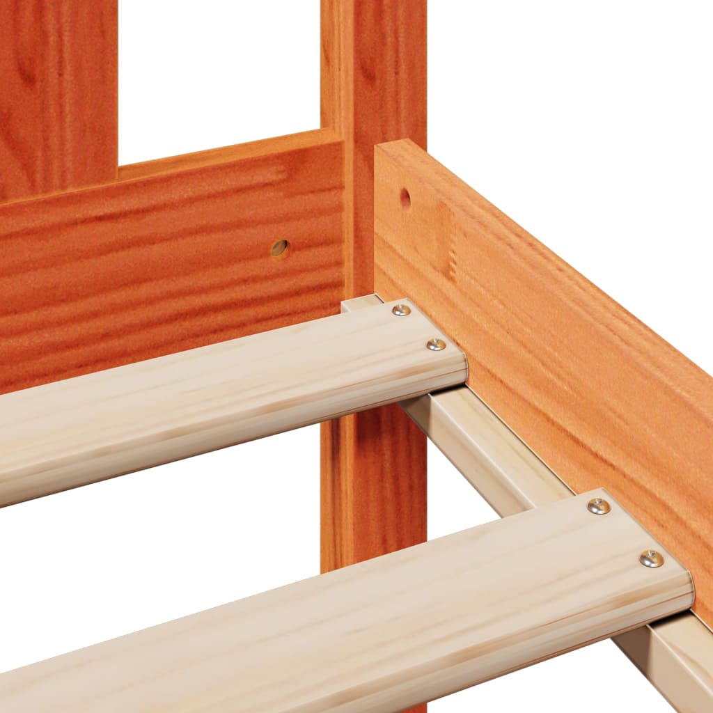 Seng med bokhylle uten madrass voksbrun 120x190 cm heltre furu