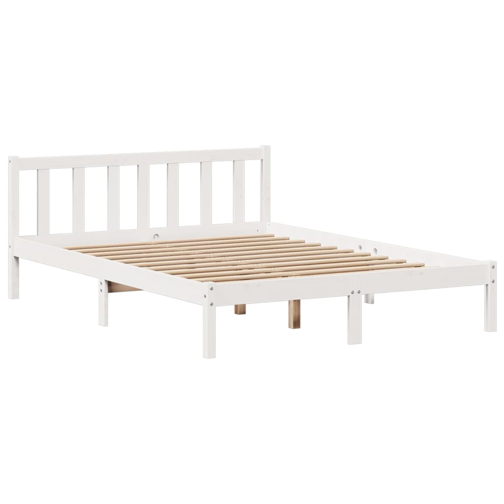 Seng med bokhylle uten madrass hvit 120x190 cm heltre furu