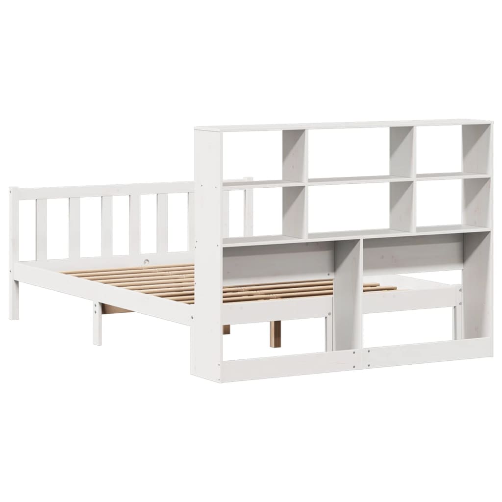 Seng med bokhylle uten madrass hvit 120x190 cm heltre furu