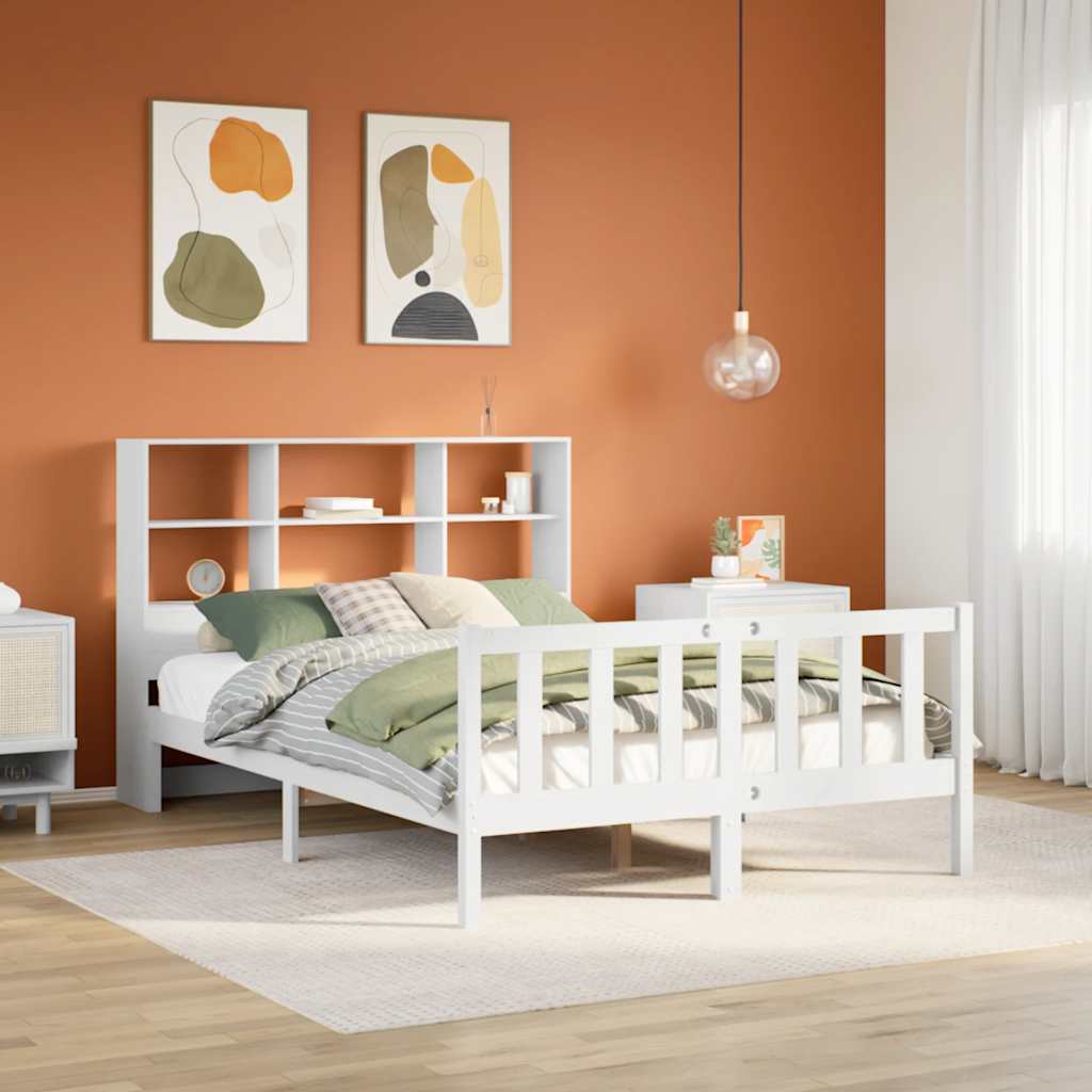 Seng med bokhylle uten madrass hvit 120x190 cm heltre furu