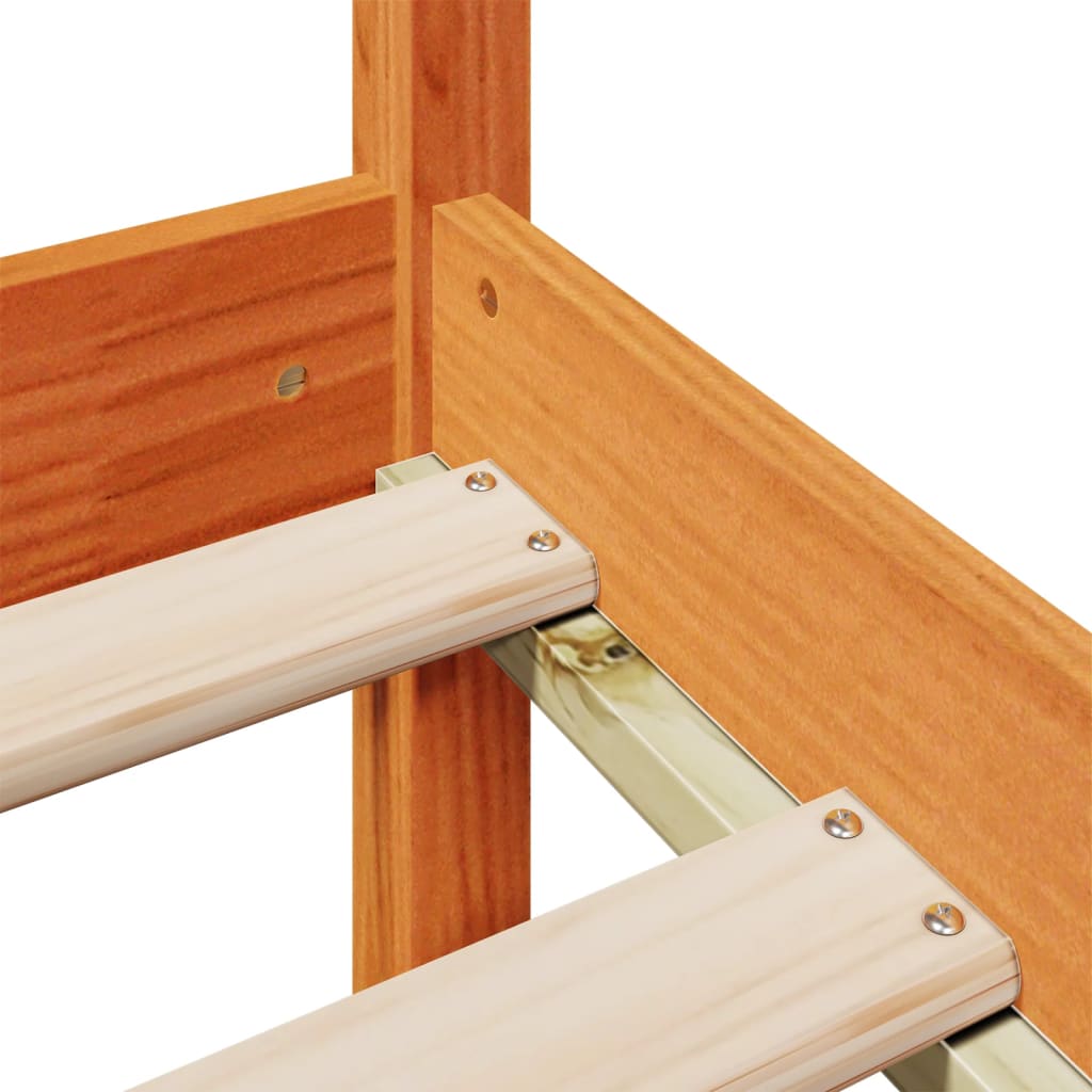 Seng med bokhylle uten madrass voksbrun 135x190 cm heltre furu