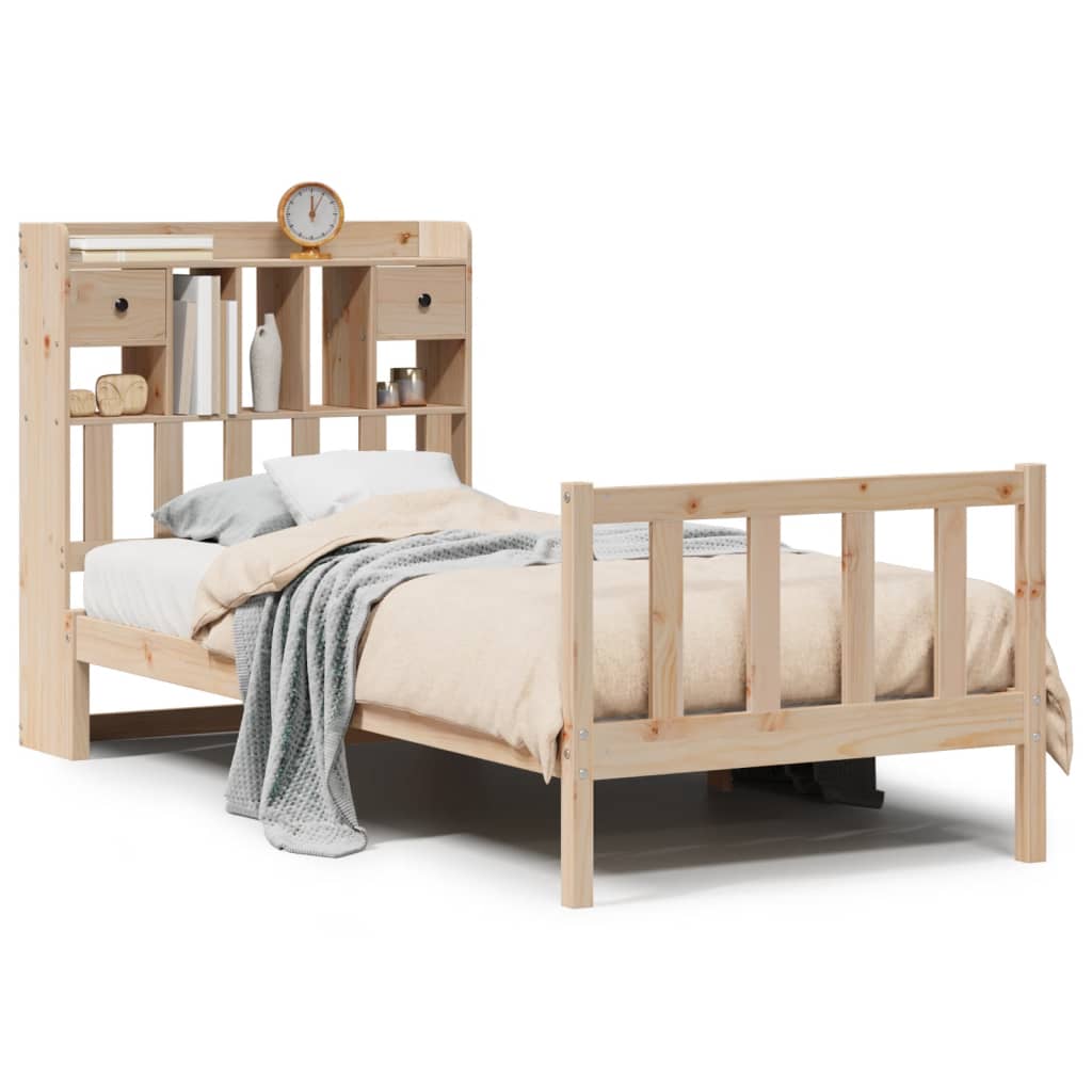 Seng med bokhylle uten madrass 75x190 cm heltre furu