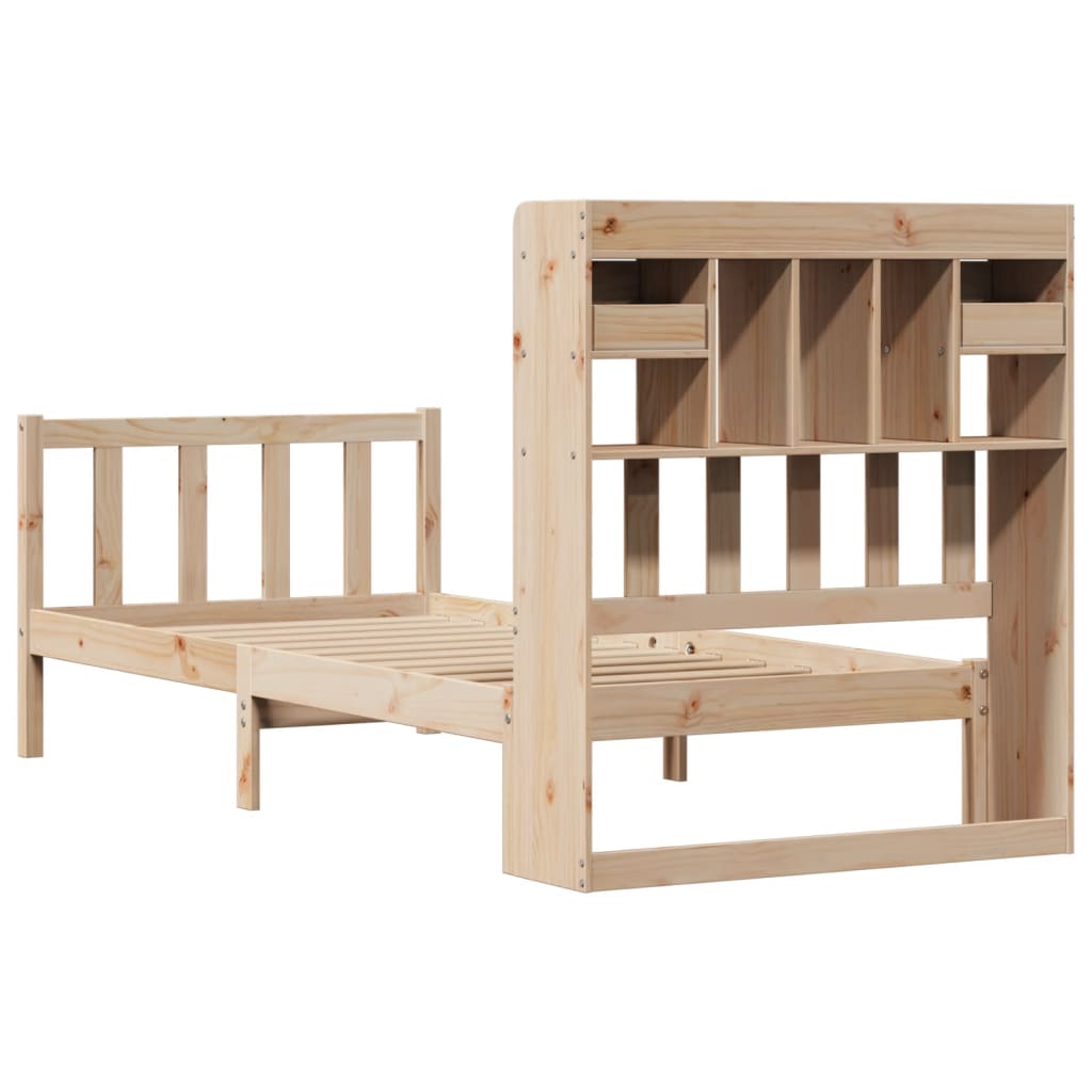 Seng med bokhylle uten madrass 75x190 cm heltre furu