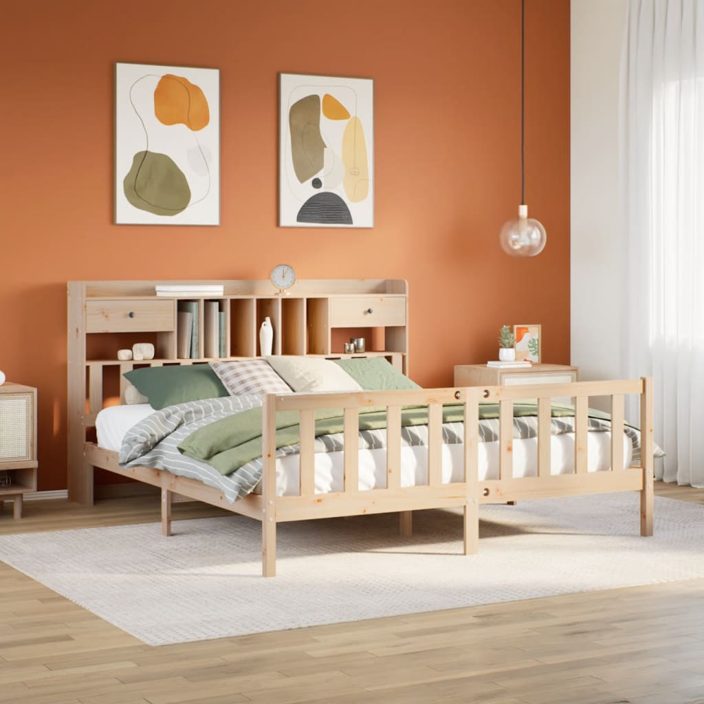 Seng med bokhylle uten madrass 180x200 cm heltre furu