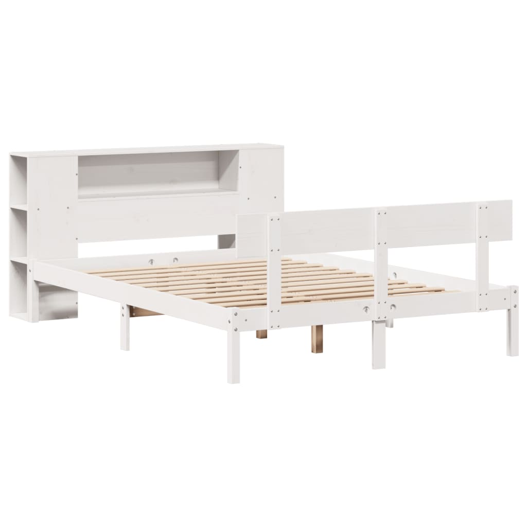 Seng med bokhylle uten madrass hvit 140x190 cm heltre furu