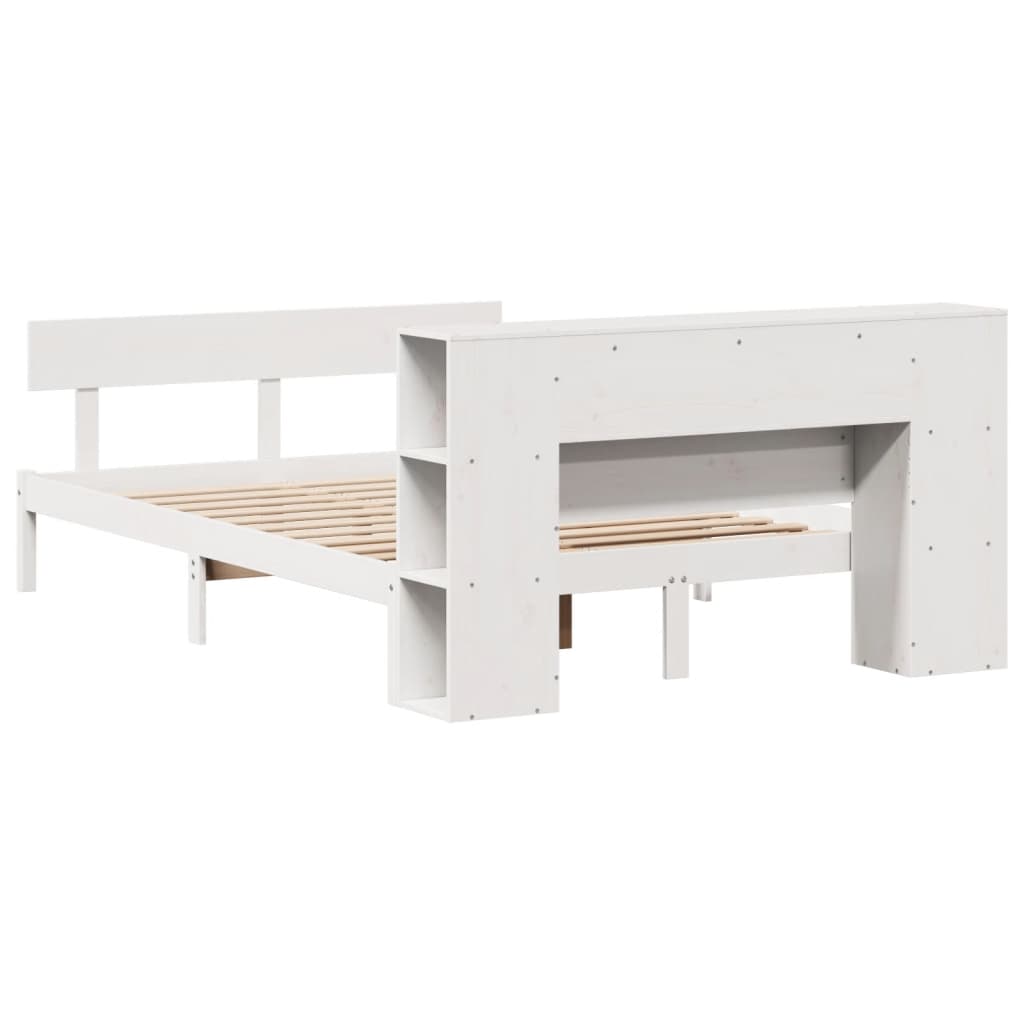 Seng med bokhylle uten madrass hvit 140x190 cm heltre furu