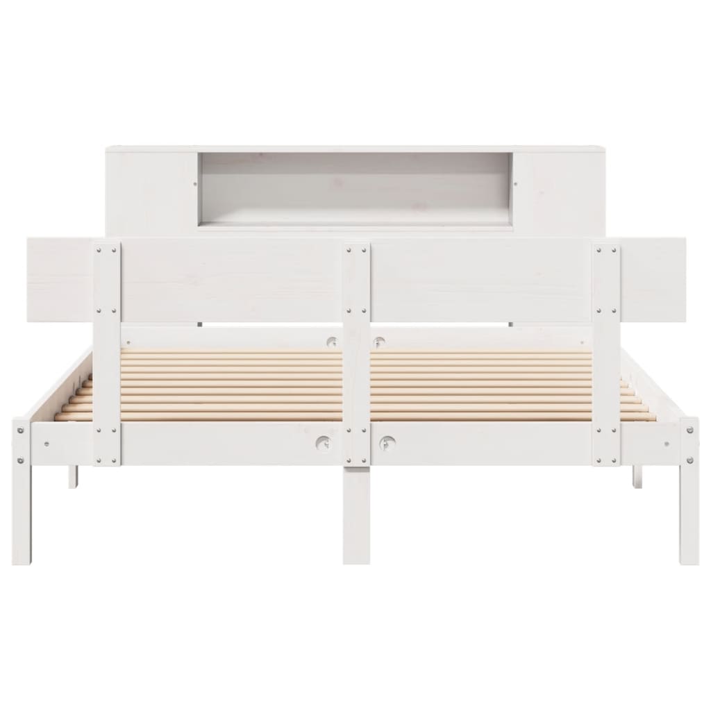 Seng med bokhylle uten madrass hvit 120x200 cm heltre furu