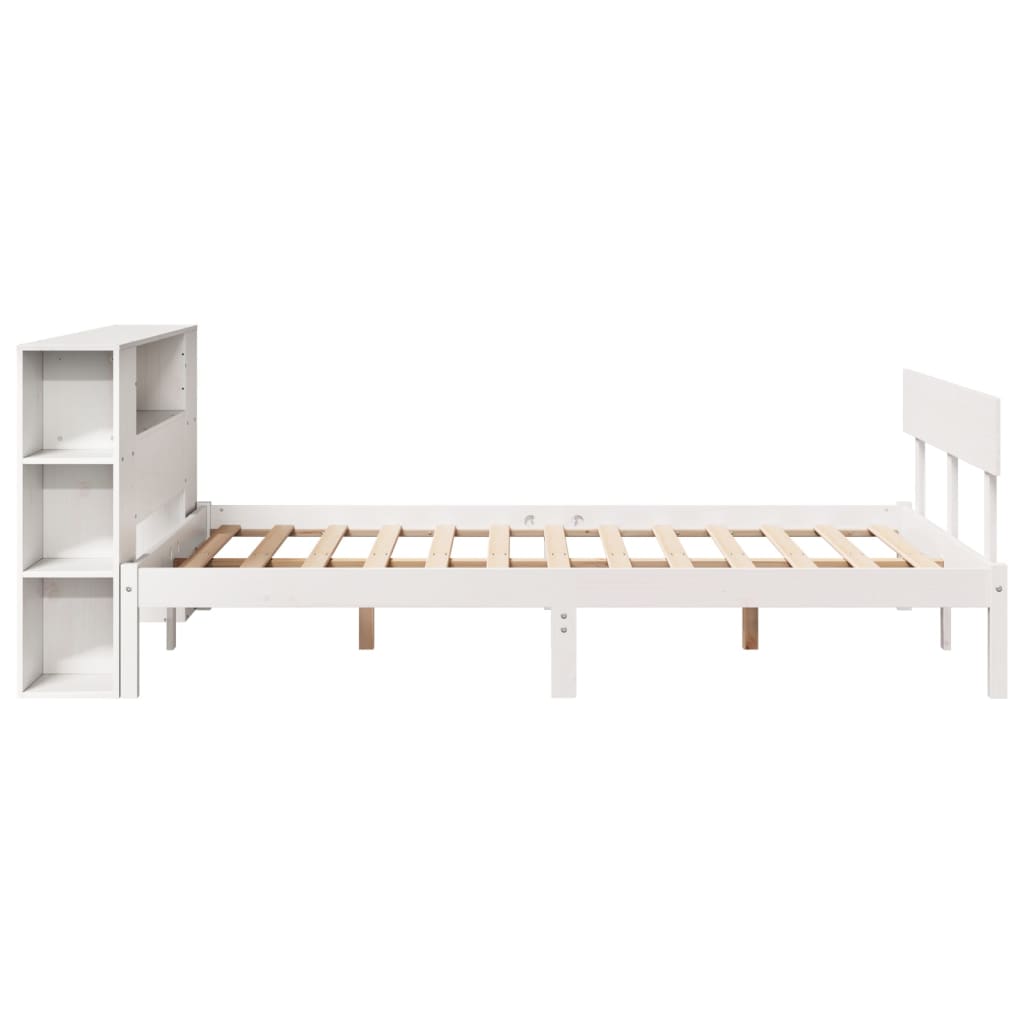 Seng med bokhylle uten madrass hvit 150x200 cm heltre furu