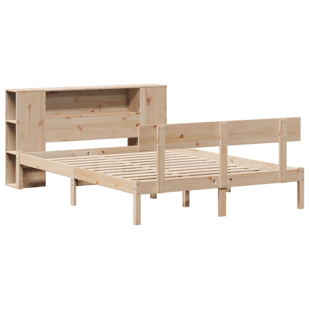 Seng med bokhylle uten madrass 160x200 cm heltre furu