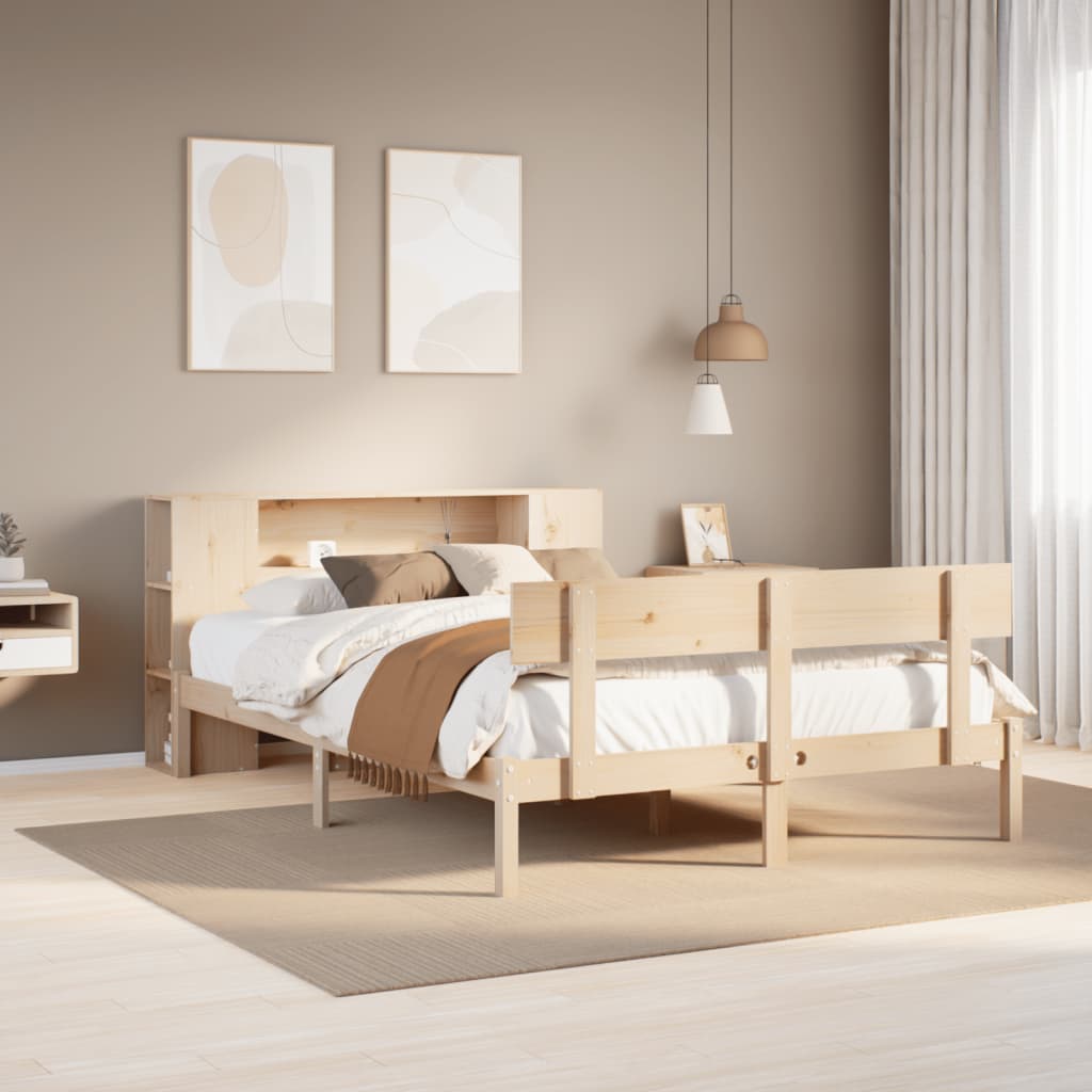 Seng med bokhylle uten madrass 160x200 cm heltre furu