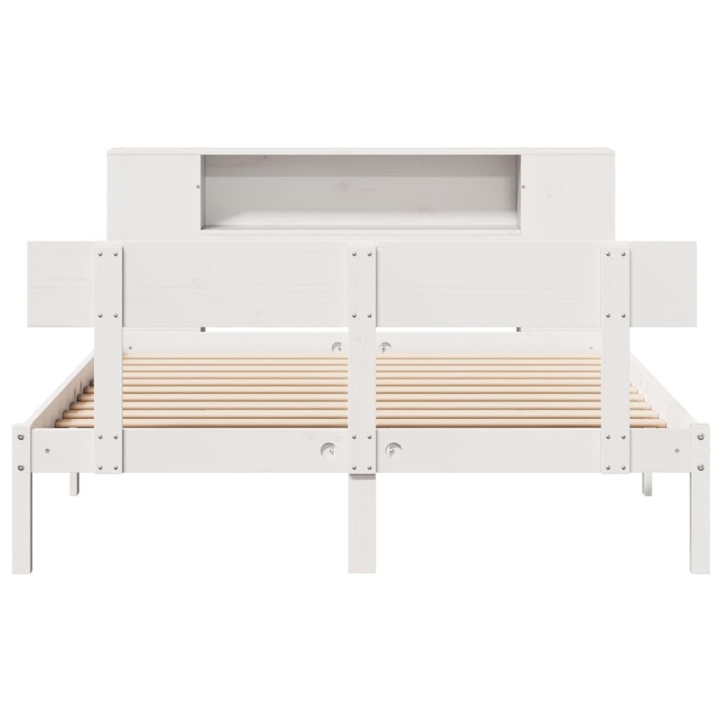 Seng med bokhylle uten madrass hvit 160x200 cm heltre furu