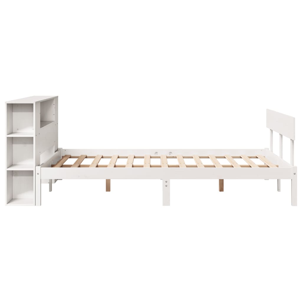 Seng med bokhylle uten madrass hvit 160x200 cm heltre furu