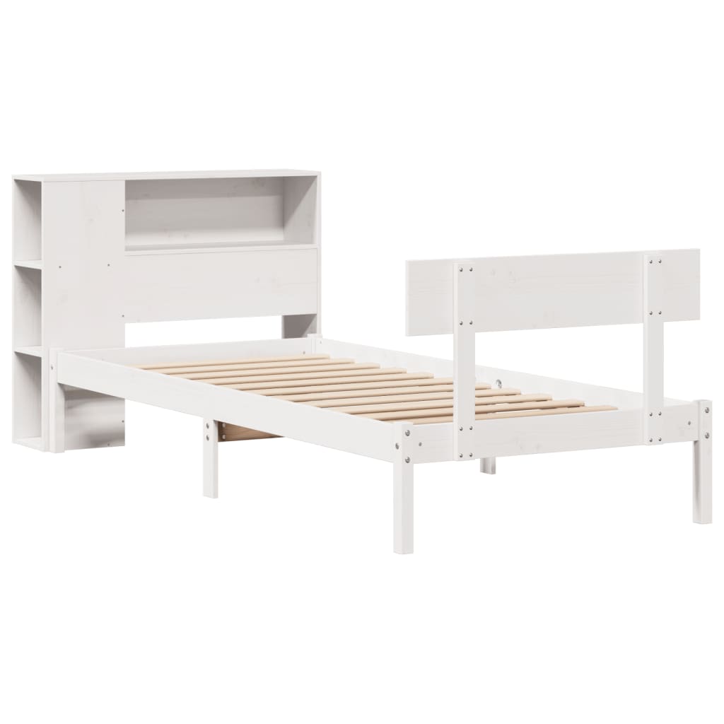 Seng med bokhylle uten madrass hvit 75x190 cm heltre furu