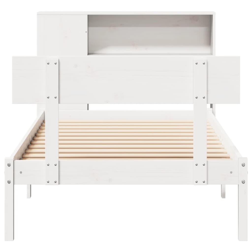 Seng med bokhylle uten madrass hvit 75x190 cm heltre furu
