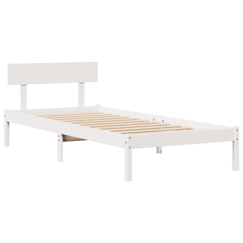 Seng med bokhylle uten madrass hvit 75x190 cm heltre furu