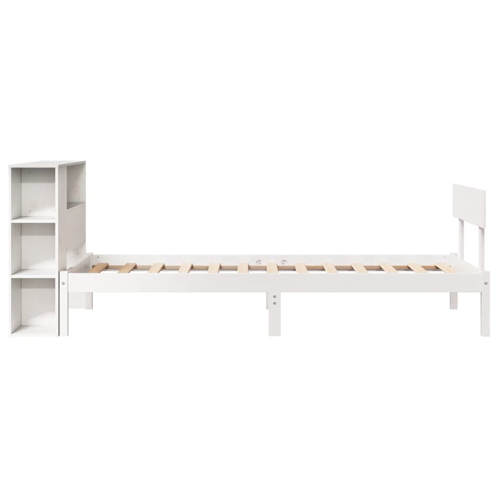 Seng med bokhylle uten madrass hvit 75x190 cm heltre furu