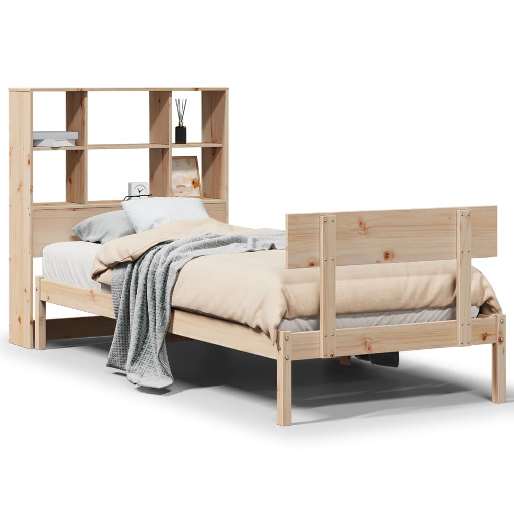 Seng med bokhylle uten madrass 90x200 cm heltre furu