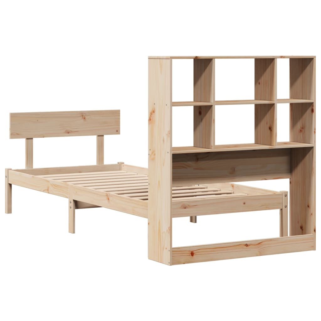 Seng med bokhylle uten madrass 90x200 cm heltre furu