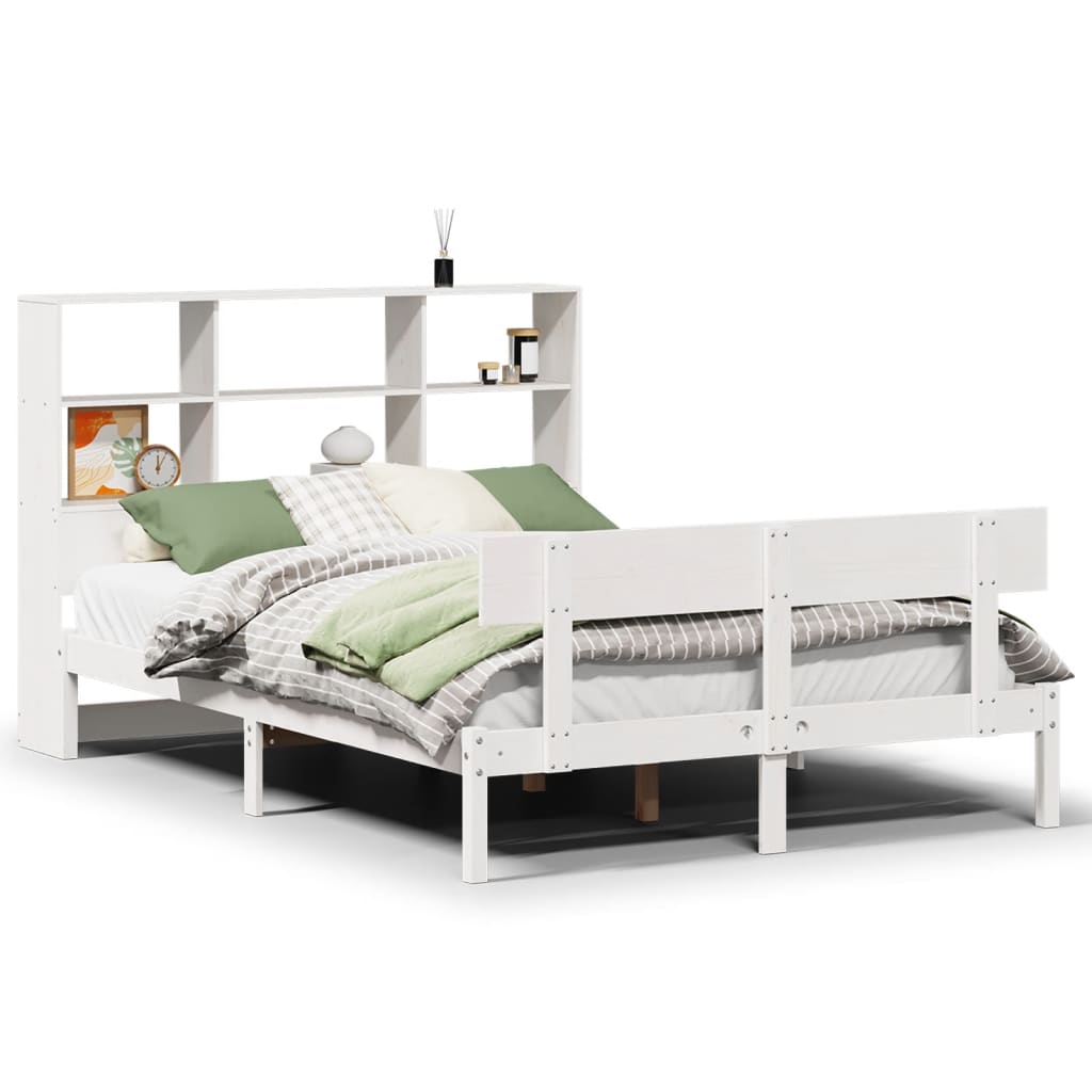 Seng med bokhylle uten madrass hvit 160x200 cm heltre furu