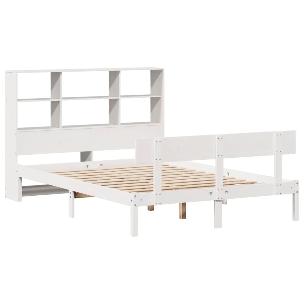 Seng med bokhylle uten madrass hvit 160x200 cm heltre furu