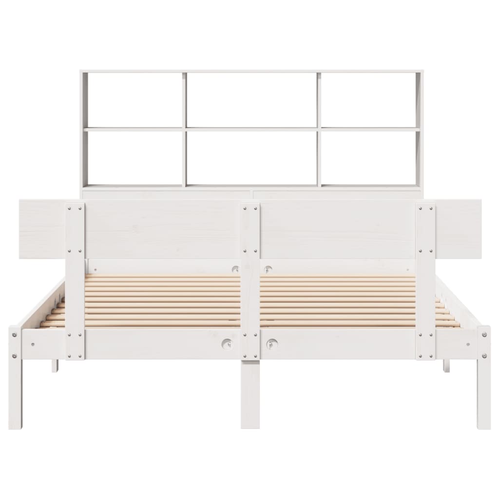 Seng med bokhylle uten madrass hvit 160x200 cm heltre furu