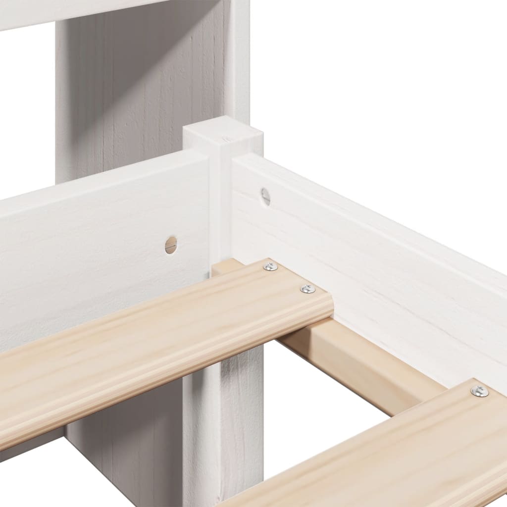 Seng med bokhylle uten madrass hvit 160x200 cm heltre furu