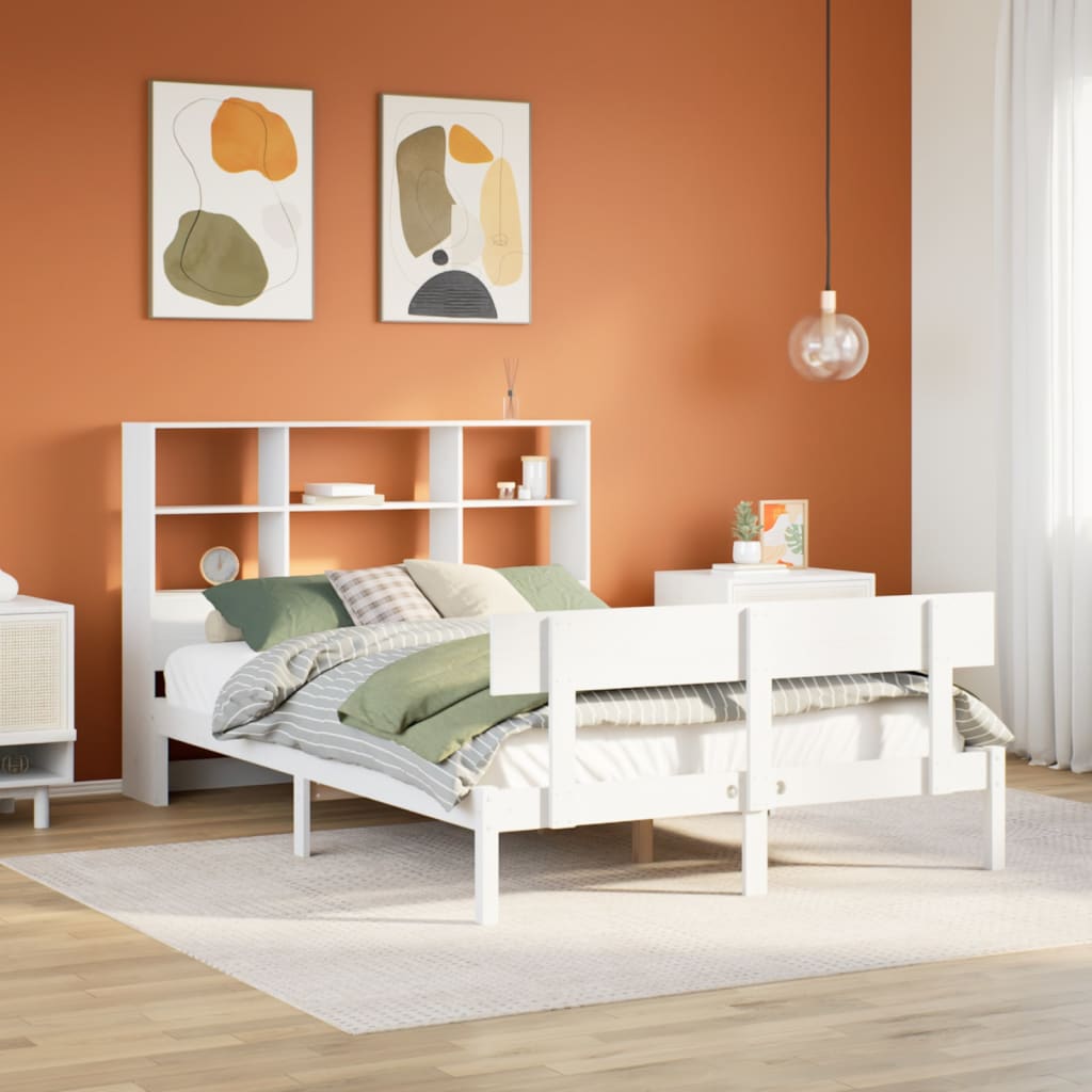 Seng med bokhylle uten madrass hvit 160x200 cm heltre furu