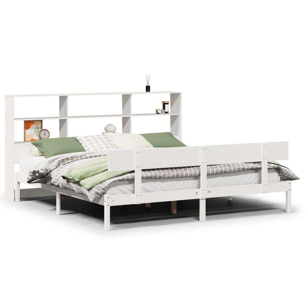 Seng med bokhylle uten madrass hvit 180x200 cm heltre furu