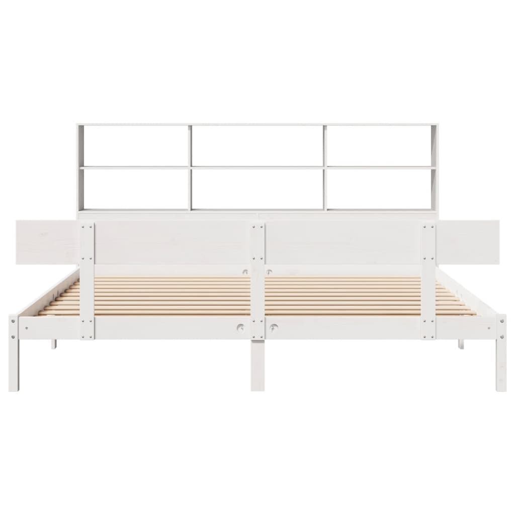 Seng med bokhylle uten madrass hvit 180x200 cm heltre furu