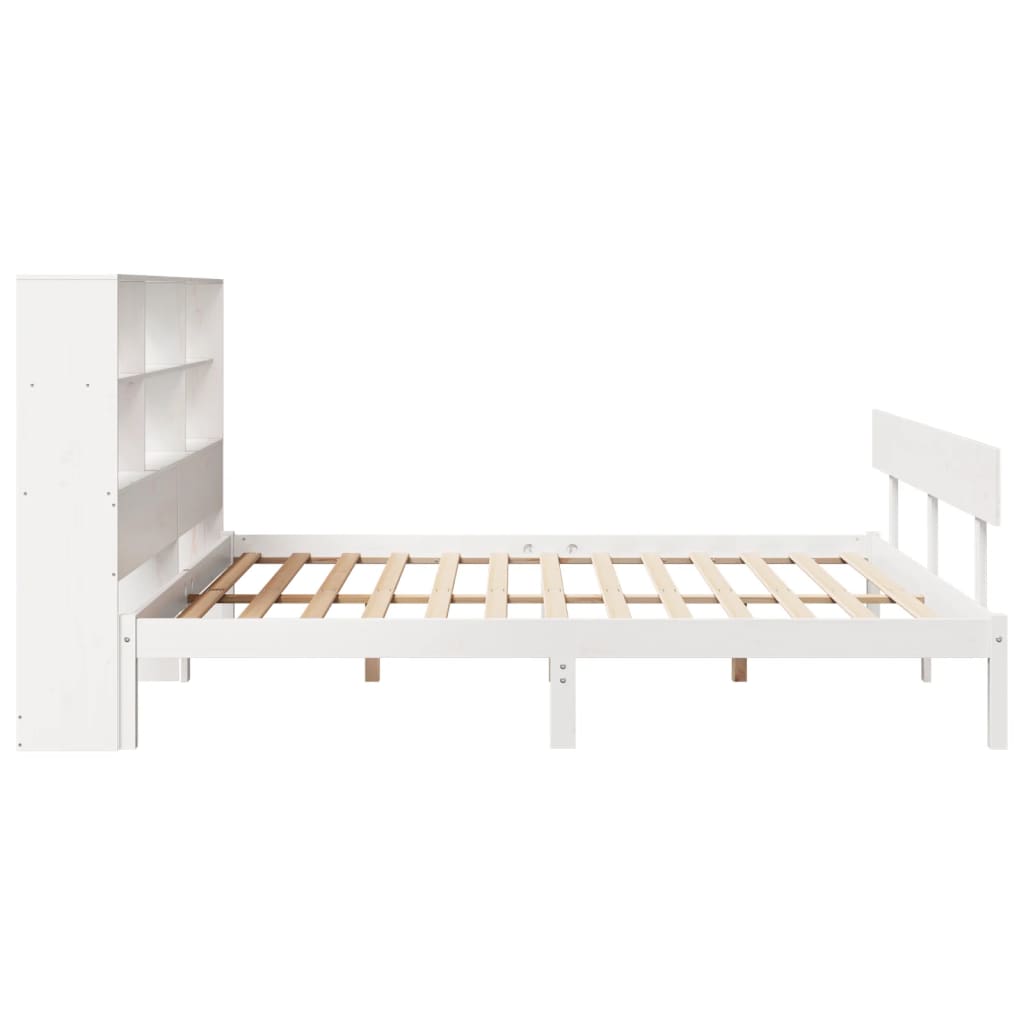 Seng med bokhylle uten madrass hvit 180x200 cm heltre furu