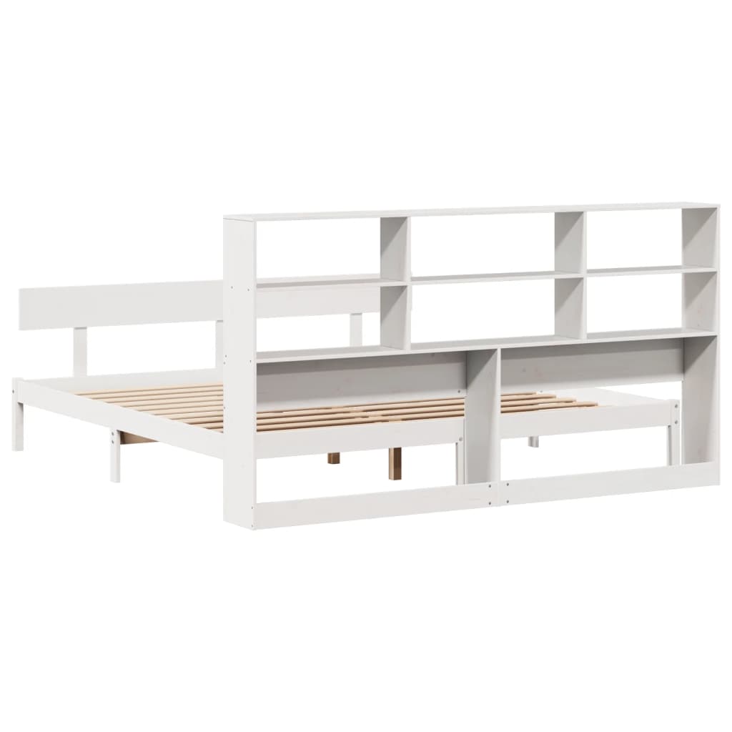 Seng med bokhylle uten madrass hvit 180x200 cm heltre furu