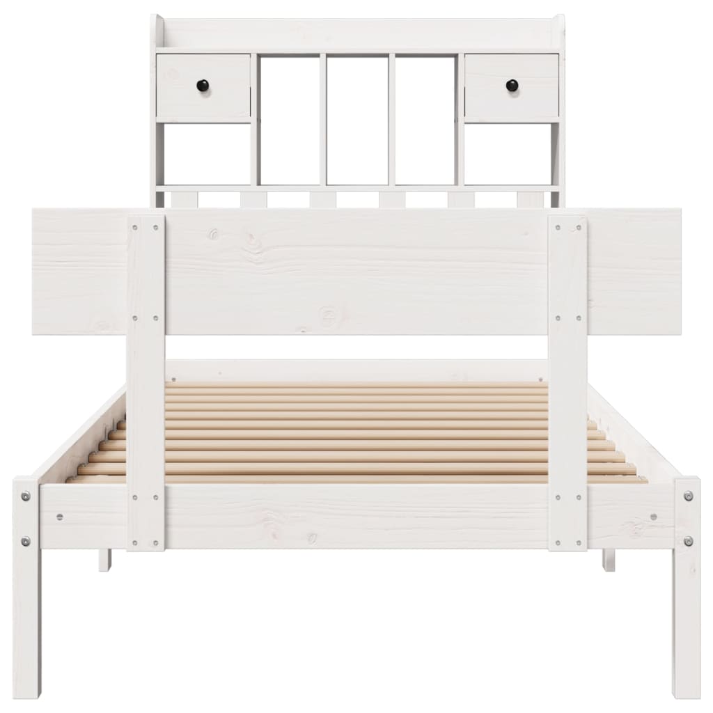 Seng med bokhylle uten madrass hvit 75x190 cm heltre furu