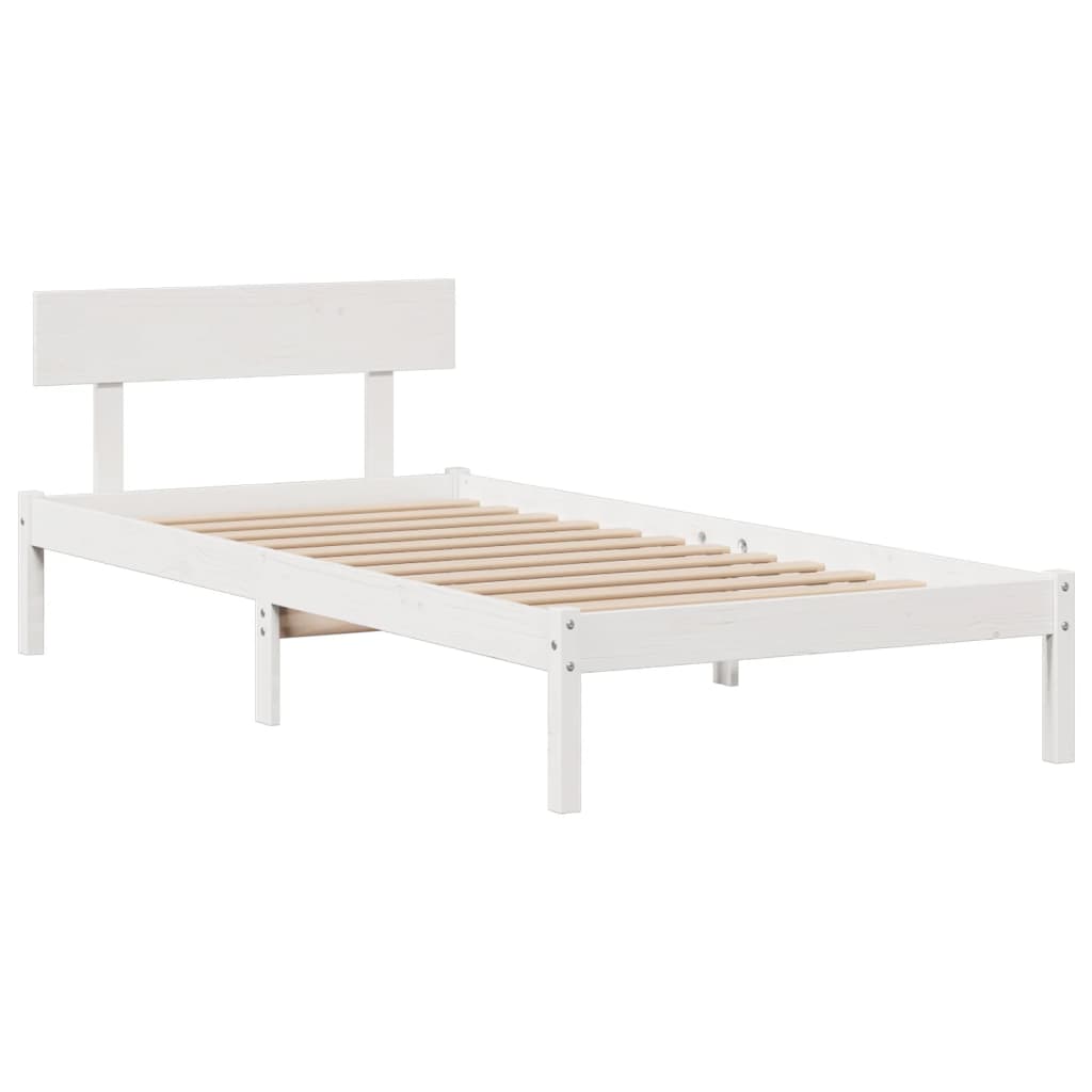 Seng med bokhylle uten madrass hvit 75x190 cm heltre furu