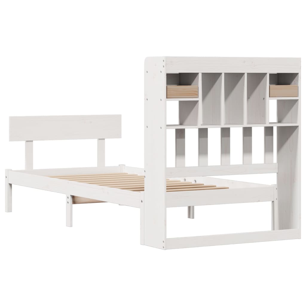 Seng med bokhylle uten madrass hvit 75x190 cm heltre furu