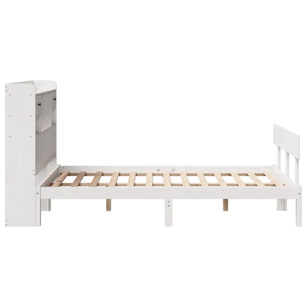 Seng med bokhylle uten madrass hvit 135x190 cm heltre furu