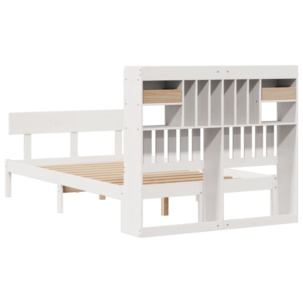 Seng med bokhylle uten madrass hvit 135x190 cm heltre furu