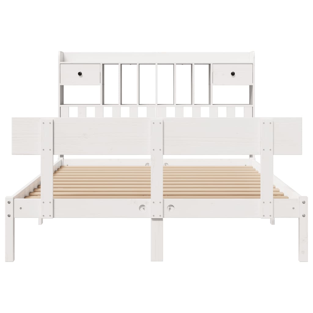 Seng med bokhylle uten madrass hvit 140x190 cm heltre furu