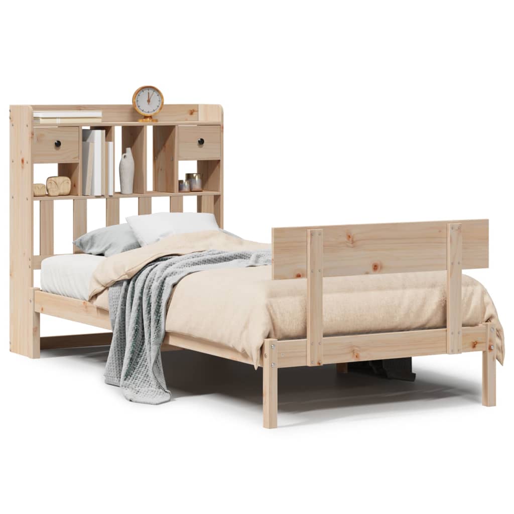 Seng med bokhylle uten madrass 90x200 cm heltre furu