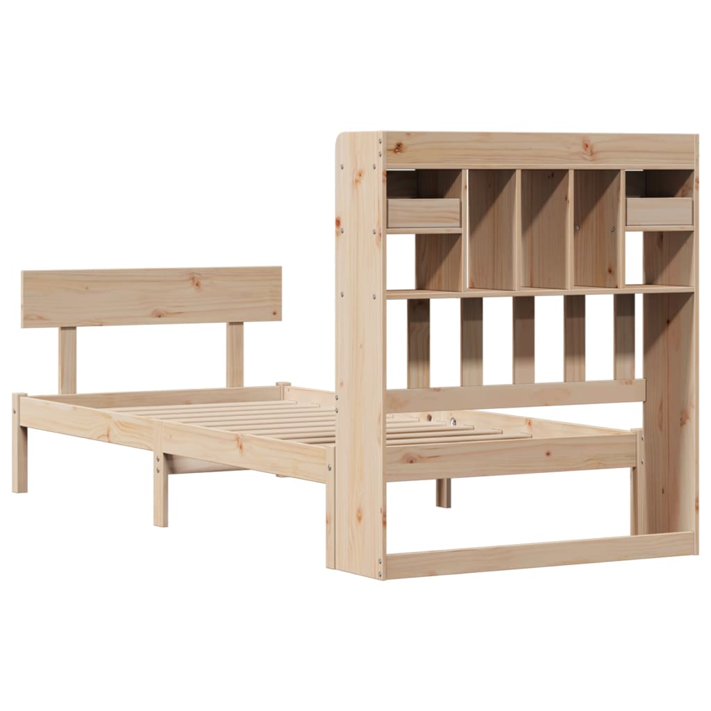 Seng med bokhylle uten madrass 90x200 cm heltre furu