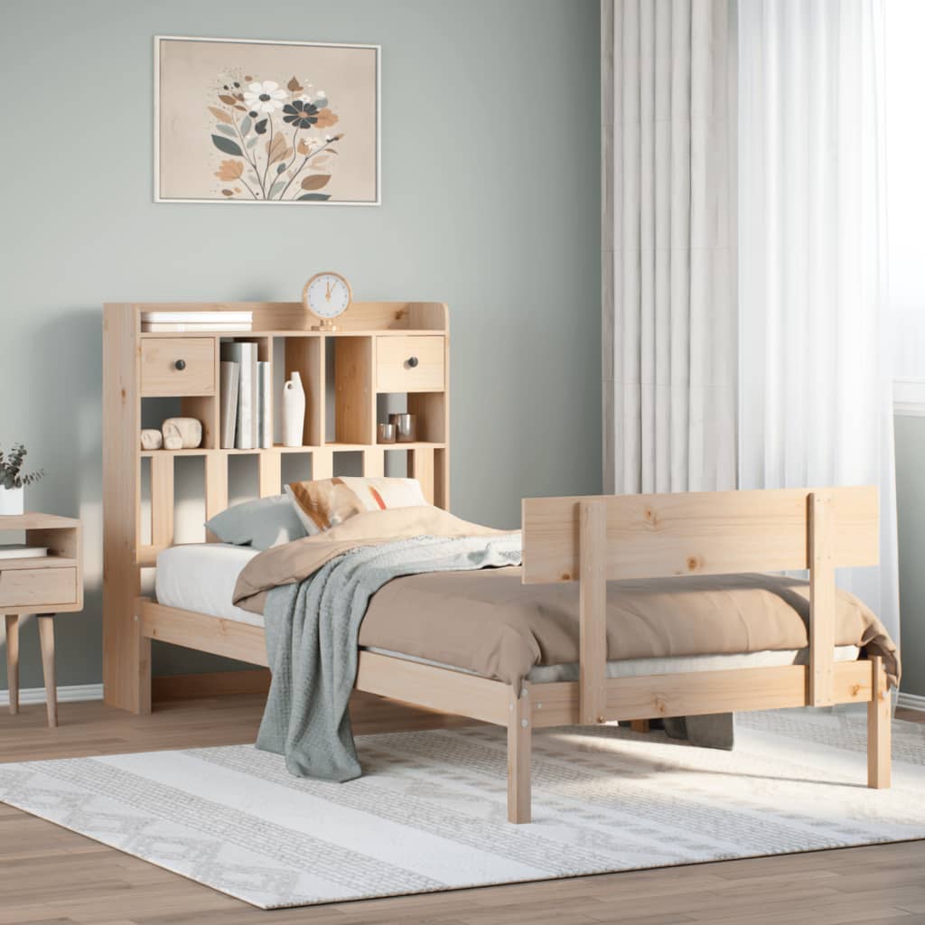 Seng med bokhylle uten madrass 90x200 cm heltre furu
