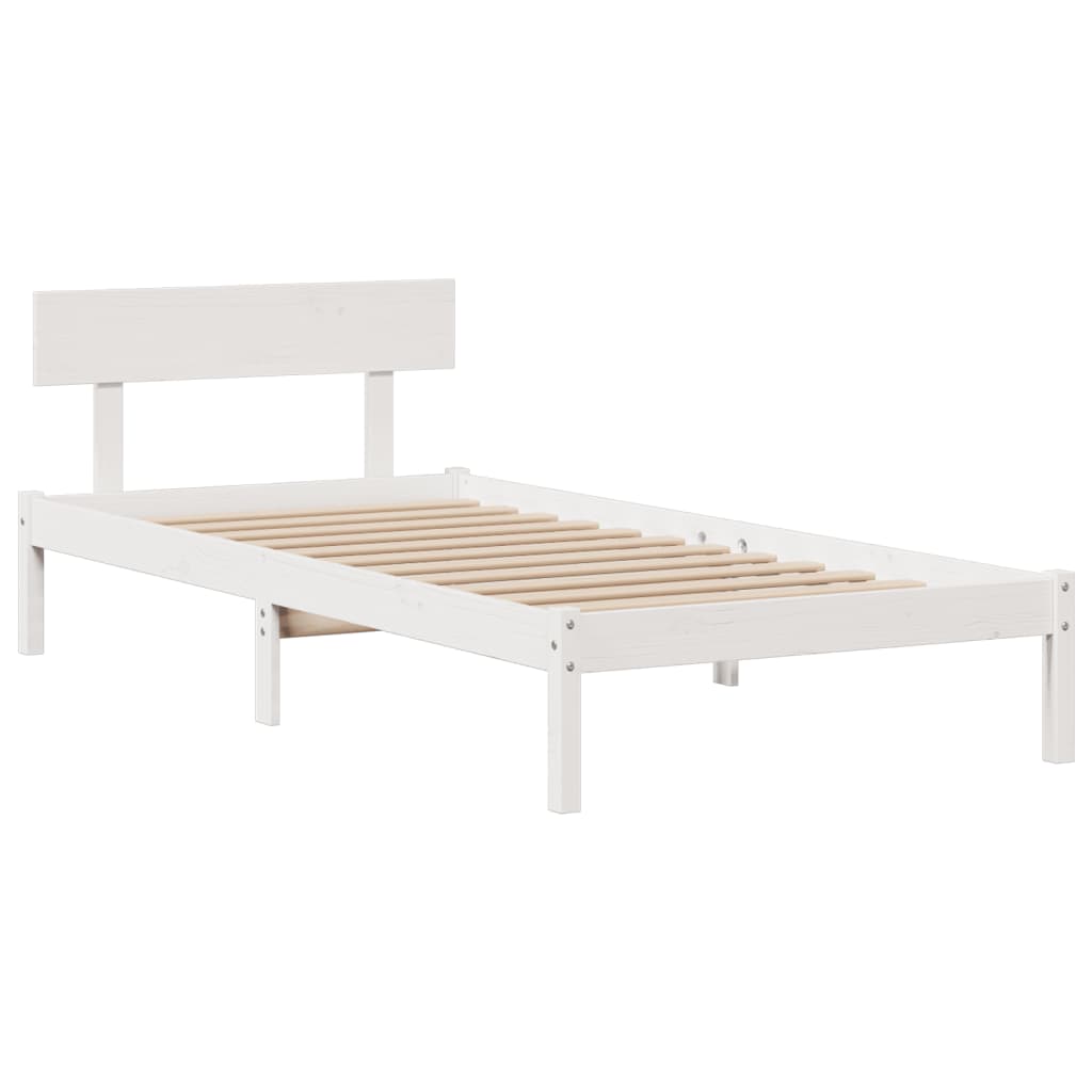 Seng med bokhylle uten madrass hvit 90x200 cm heltre furu