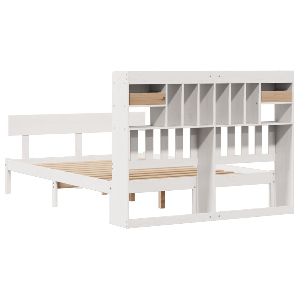 Seng med bokhylle uten madrass hvit 140x200 cm heltre furu