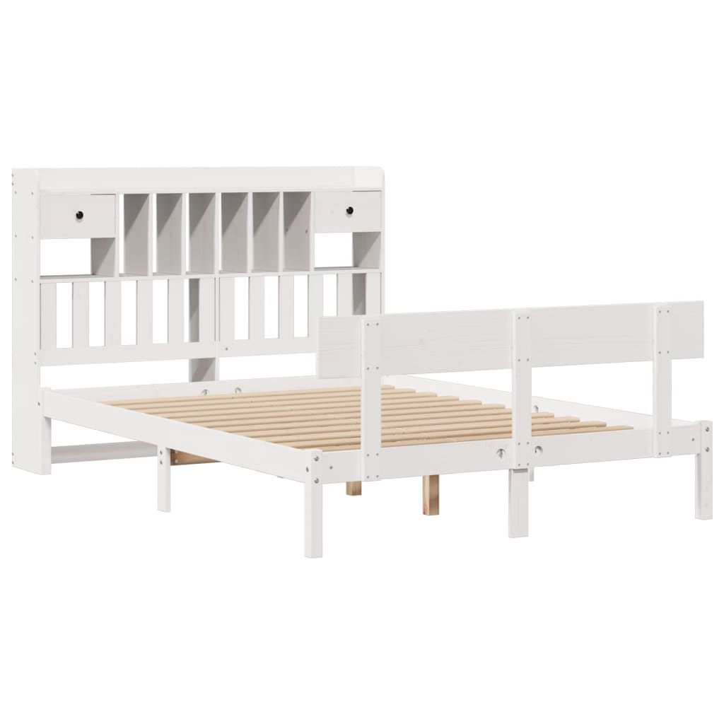 Seng med bokhylle uten madrass hvit 150x200 cm heltre furu